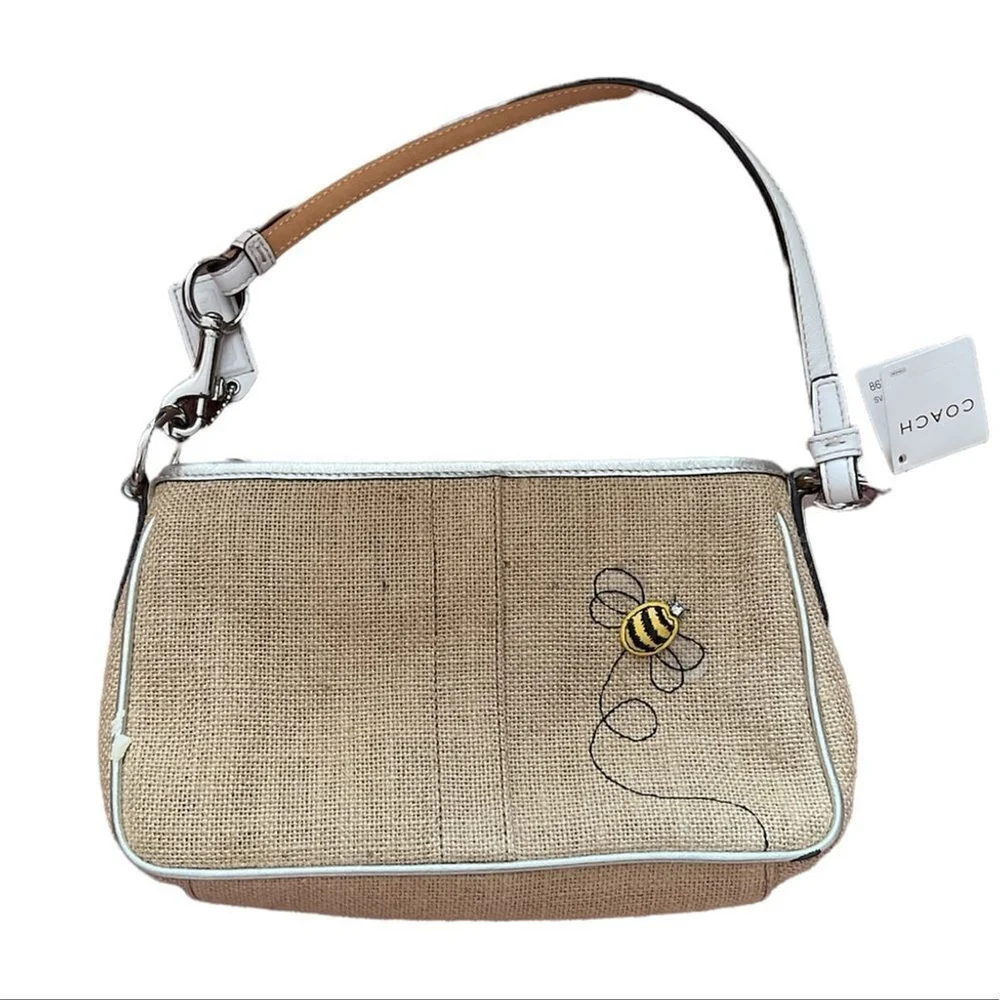 COACH | Cream Woven Flower & Bee Mini Shoulder Bag Purse - Picture 2 of 9